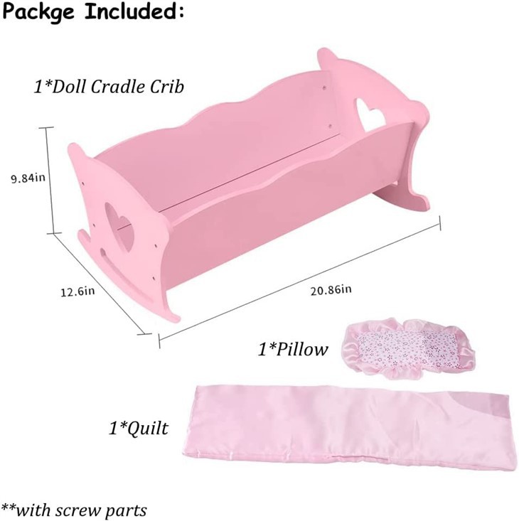 Kids Doll Cradle And Bedding Set